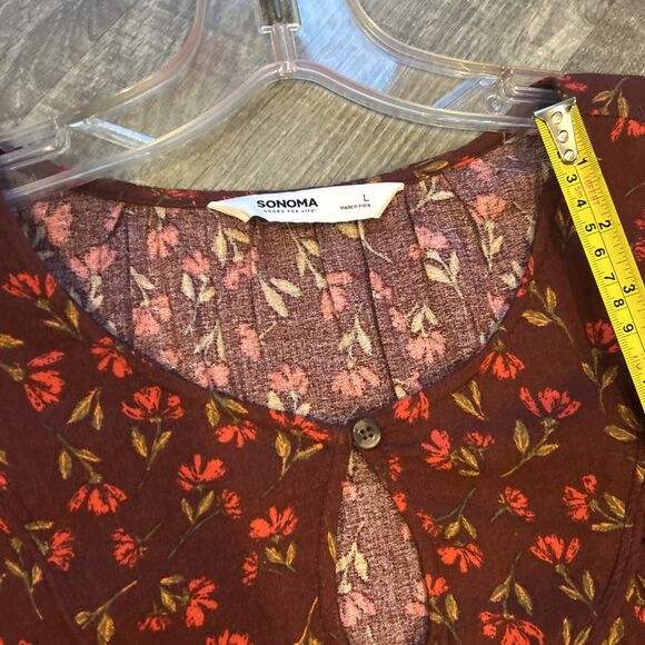 NWT Womens Sonoma Burgundy Floral Dress Size L - Picture 7 of 9